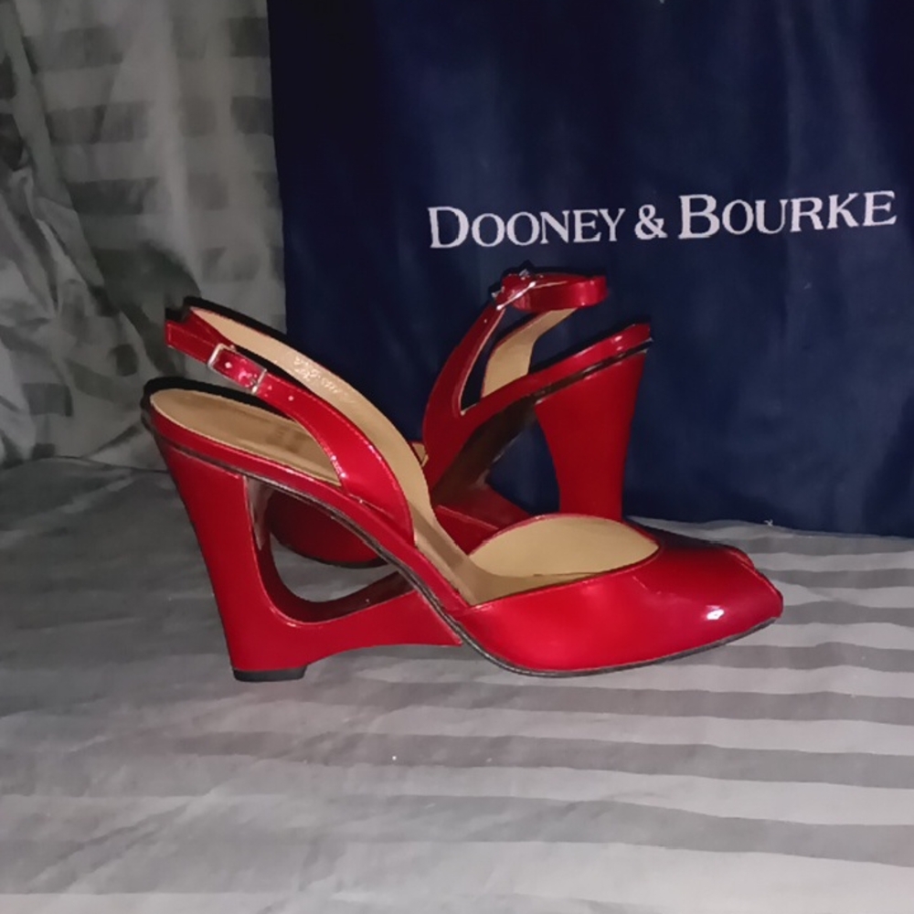 Stuart Weitzman Glossy Red Wedge Heels